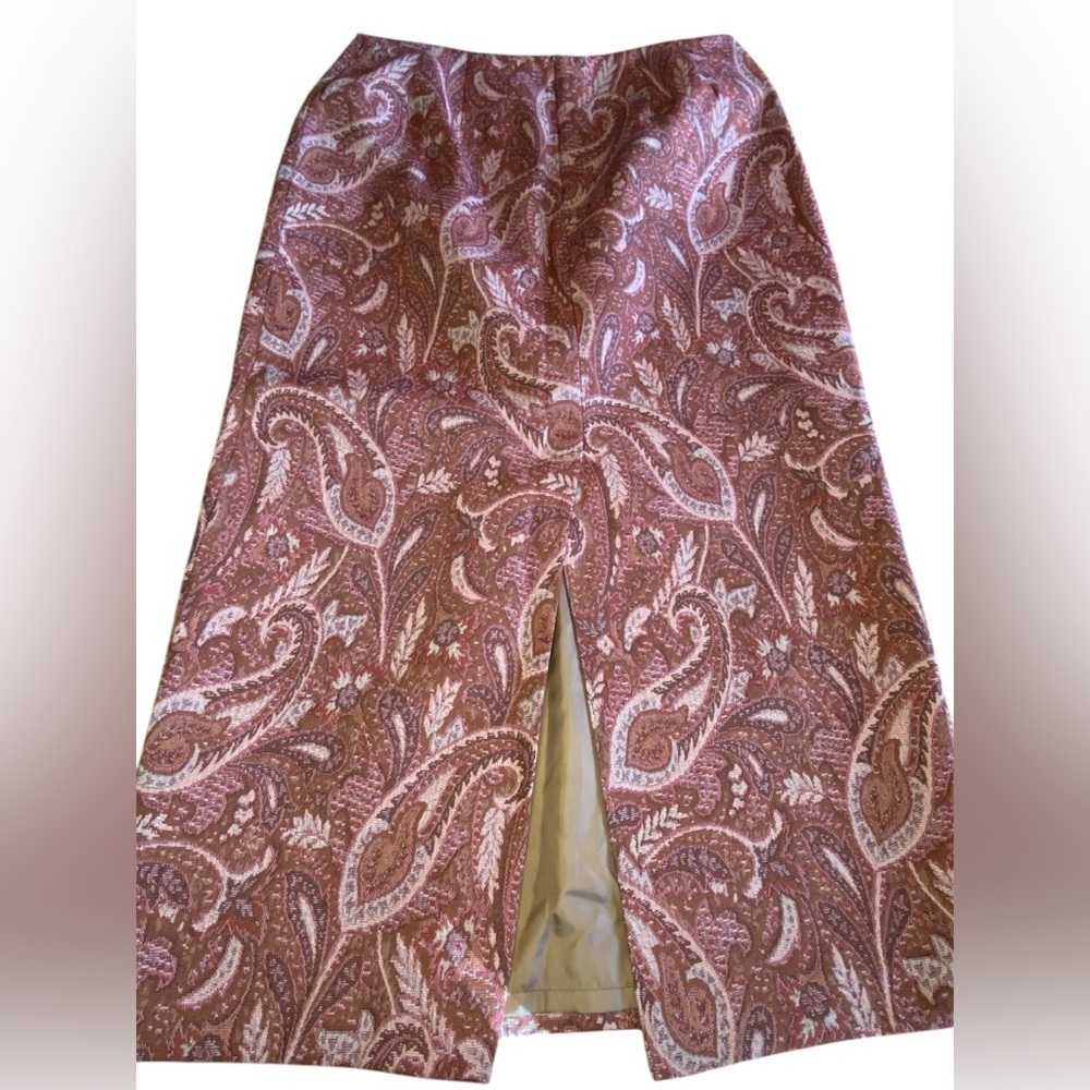 Vintage Parisian Tapestry Skirt Women's 12 Red Brown Winter 90s Fall Art Avant - Picture 3 of 9
